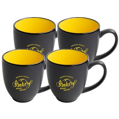 ~ Bistro 16oz 2tone black/yellow mug S/4" Raven gift box