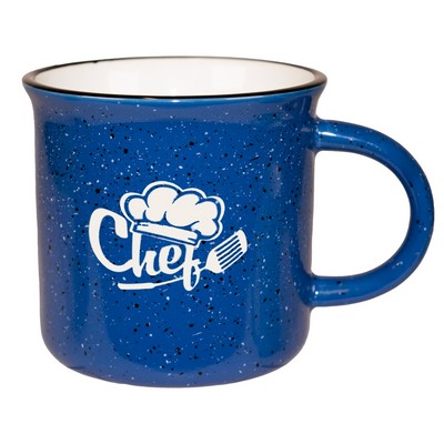 Fireside 16oz speckled blue/white mug with black trim in a Ripple gift box - Etched