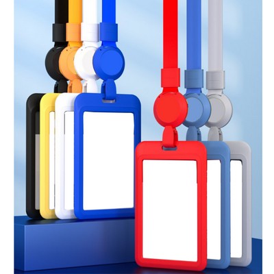 Vertical ID Card Holder With Retractable Badge Reel And Lanyard