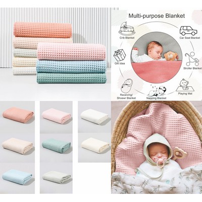 100% Cotton Baby Waffle Weave Blanket Swaddling Blankets 27"x 40" Baby Toddler Blanket