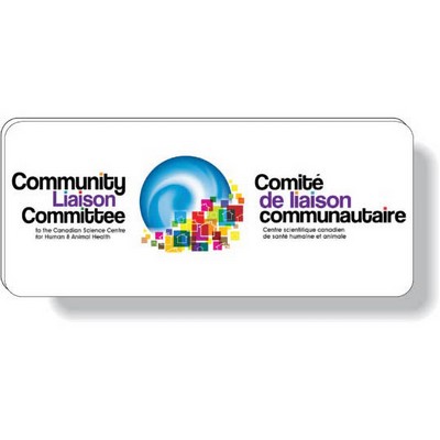 .060 White Plastic Badge with Bulldog Clip / rectangle (1.5" x 3.5") 4CP