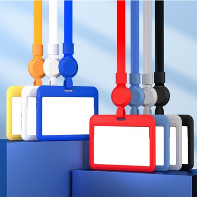 Horizontal ID Card Holder With Retractable Badge Reel And Lanyard