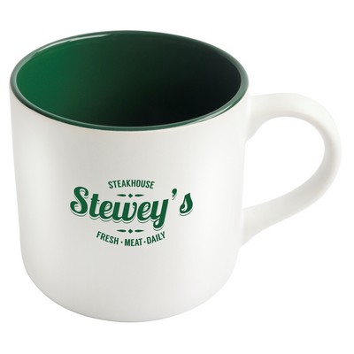 Angora 14oz 2tone white/dark green mug in a Ripple gift box