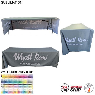 24Hr Express Ship - Sublimated PREMIUM Cloth for 8' Table, Drape Style, Open Back, Rounded corners