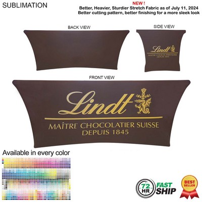 72 Hr Fast Ship - Sublimated Stretch Curved Fit Table Throw for 6' table, 4 sided, Closed Back