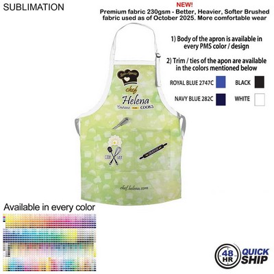 Domestic made Bib Apron, 25x28, 2 Pockets, Adjustable Neck, Sublimated