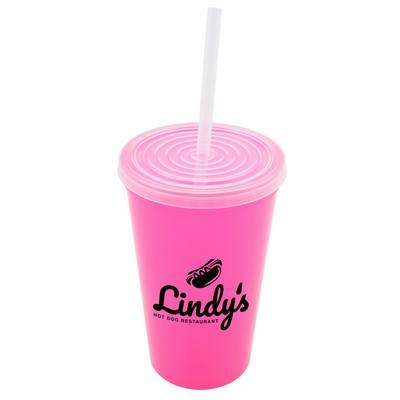 22 Oz. Stadium Cup with Lid and Straw