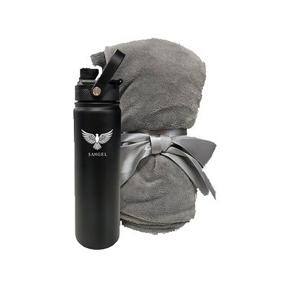 Plush Blanket (grey) + Lucania 2.0, 24oz bottle (black) set