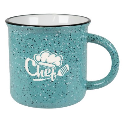 Fireside 16oz speckled aqua/white mug with black trim in a Ripple gift box - Etched