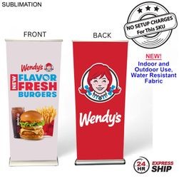 24Hr Express Ship - Sublimated Heavy Fabric Deluxe Wide Base Pull Up Banner w/ Double sided Graphics