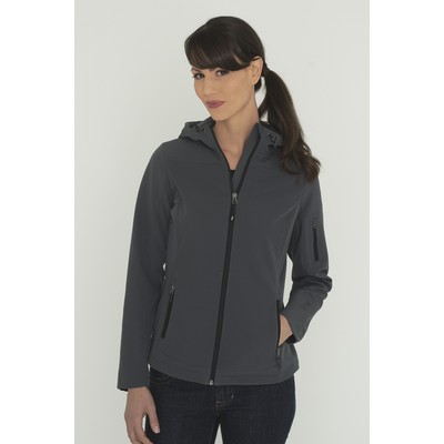 Coal Harbour® Everyday Hooded Water Repellent Stretch Soft Shell Ladies' Jacket